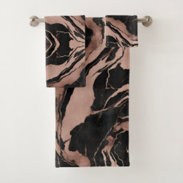 Conjunto De Toalhas Chic Moderno Mármore Preto e Dourado Rosa
