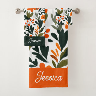 Conjunto De Toalhas Chic Orange Spring Flowers Botanical Pattern Name