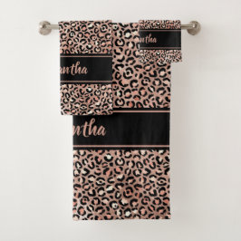 Conjunto De Toalhas Chic Preto Dourado Rosa Estampa de Leopardo Person