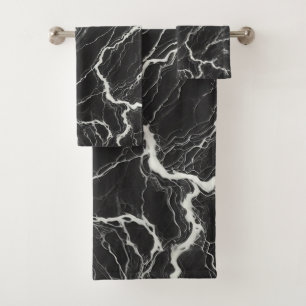 Conjunto De Toalhas Chic Preto e Branco com Aparência de Mármore Glamo