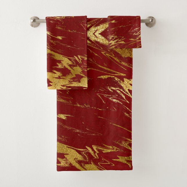 Conjunto De Toalhas Chic Red Dourado Faux Marble (Insitu)