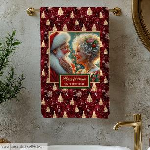 Conjunto De Toalhas Chic Sr. e Sra. Claus Dourado Trees Red Bath Toel