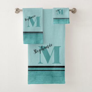 Conjunto De Toalhas Chic Teal Brutado Metal Monograma Elegante