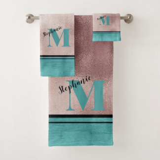 Conjunto De Toalhas Chic Teal Brutado Metal Monograma Elegante T