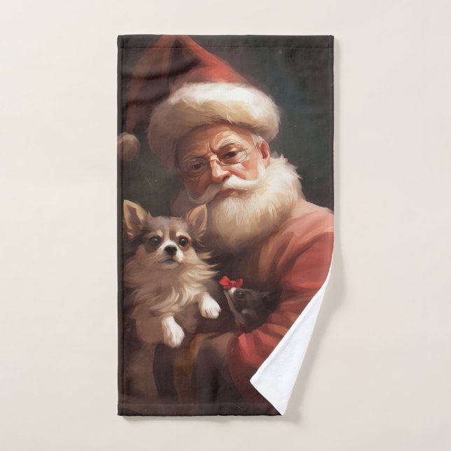 Conjunto De Toalhas Chihuahua com Papai Noel Natal Festivo (Toalha de mão)