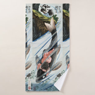 Conjunto De Toalhas Chinoiserie Carpas Koi Cachoeira Arte Japonesa