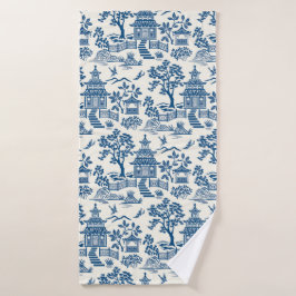 Conjunto De Toalhas Chinoiserie Pagoda Blue em Branco