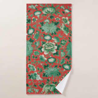 Conjunto De Toalhas Chinoiserie Vermelho Verde Floral Chintz