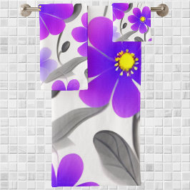 Conjunto De Toalhas Chique Elegante Estiloso Floral Roxo