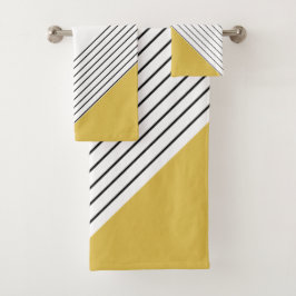 Conjunto De Toalhas Chique Elegante Geométrico Mostarda Amarelo