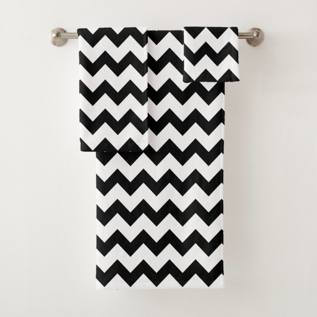 Conjunto De Toalhas Chique preto e branco de Chevron (Insitu)