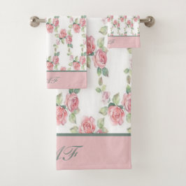 Conjunto De Toalhas Chique Rosa Rosa Rosa Rosa Rosa, Monograma Floral