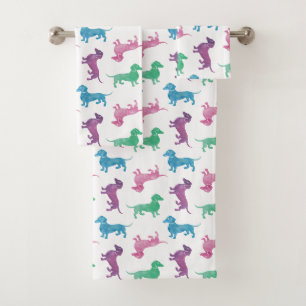 Conjunto De Toalhas Chovendo o teste padrão da aguarela dos Dachshund