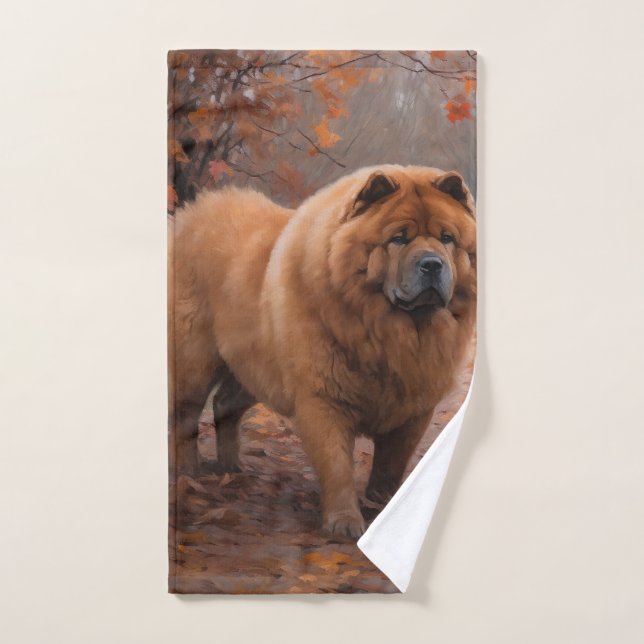 Conjunto De Toalhas Chow Chow no Outono Folhas Caem Inspiram (Toalha de mão)