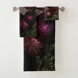 Conjunto De Toalhas Christmas Party Pink Ornament Green Leaves Black