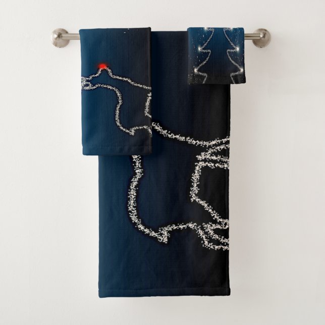 Conjunto De Toalhas Christmas Party Reindeer Tree Blue Sky Shiny Stars (Insitu)