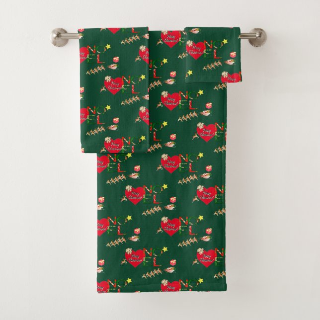 Conjunto De Toalhas Christmas Santa's Reindeer Green (Insitu)
