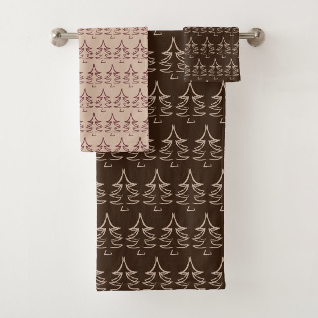 Conjunto De Toalhas Christmas Tree Pattern Dark chocolate (Insitu)