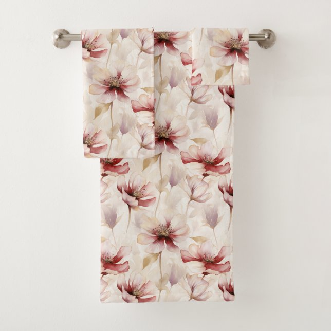 Conjunto De Toalhas Chuva de Noiva Floral Lavanda Creme Borgonha (Insitu)