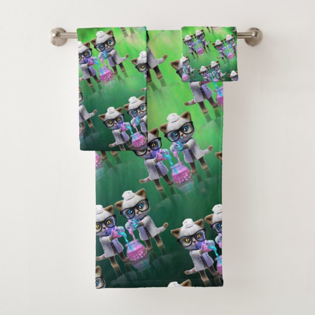 Conjunto De Toalhas Cientistas Gatos Engraçados Fazendo Dominação Mund (Insitu)