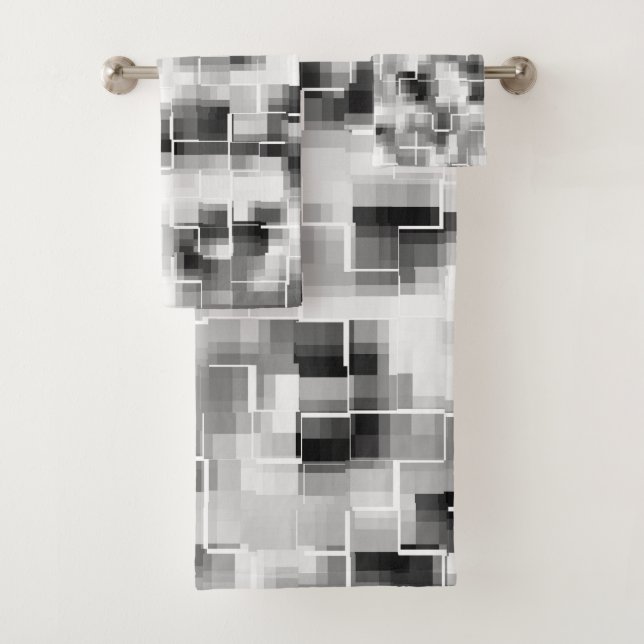 Conjunto De Toalhas Cinza Abstrato preto moderno (Insitu)