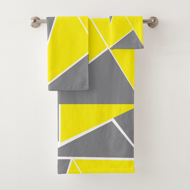Conjunto De Toalhas Cinza Amarelo - Faixa Gométrica da Grelha (Insitu)
