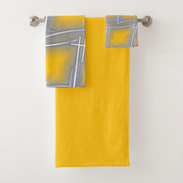 Conjunto De Toalhas Cinza Arte Retangular