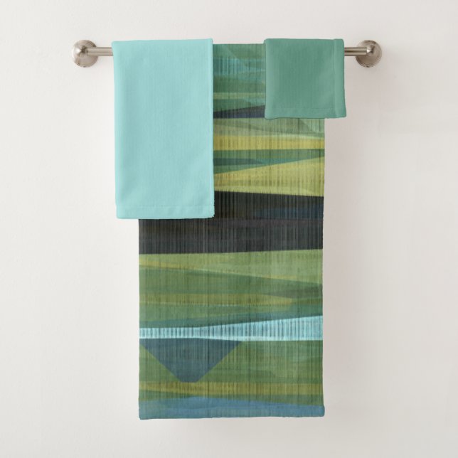 Conjunto De Toalhas cinza azul e abstrato verde (Insitu)