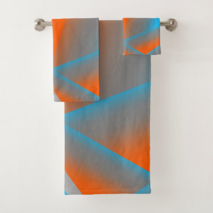 Conjunto De Toalhas Cinza Azul Laranja Ombre Arte Geométrica