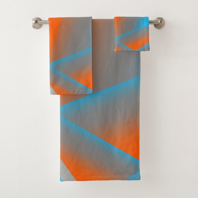Conjunto De Toalhas Cinza Azul Laranja Ombre Arte Geométrica (Insitu)