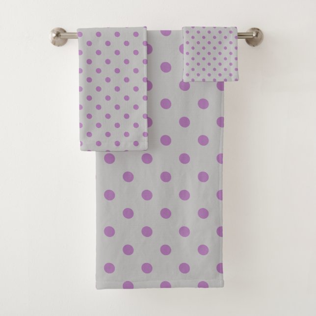 Conjunto De Toalhas Cinza Bolinhas Roxo (Insitu)