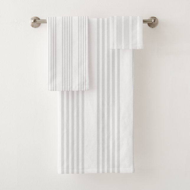 Conjunto De Toalhas Cinza clara e padrão de cinco faixas brancas (Insitu)