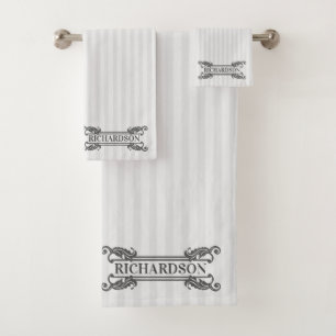 Conjunto De Toalhas Cinza Clássica Acanthus Leaf Monograma Elegante St