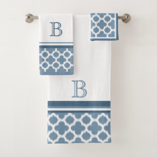 Conjunto De Toalhas Cinza Das Bermudas Azul Ikat Quatrefoil Arte Azul