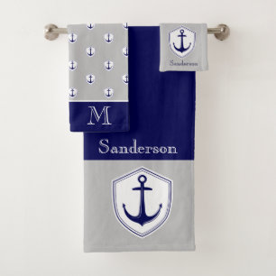 Conjunto De Toalhas Cinza de Ancoragem Náutica Torre de Banho Azul Mar