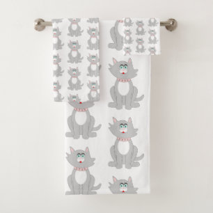 Conjunto De Toalhas Cinza de Gato de Design