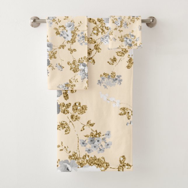 Conjunto De Toalhas Cinza de marfim branco-dourado-do-campo Boho flora (Insitu)