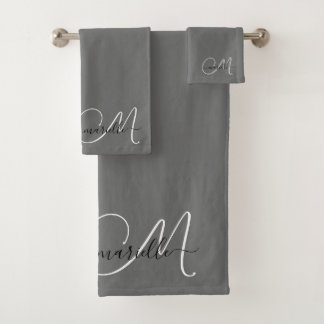 Conjunto De Toalhas Cinza de Nomes de Script do Monograma Branco Cujo 