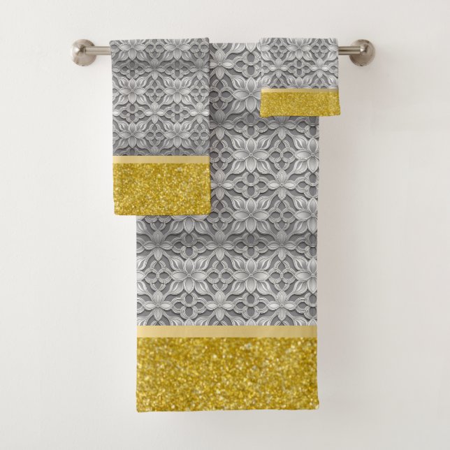 Conjunto De Toalhas Cinza e Dourado Abstrato Elegante (Insitu)