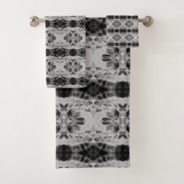 Conjunto De Toalhas Cinza E Floral Preto Padrão