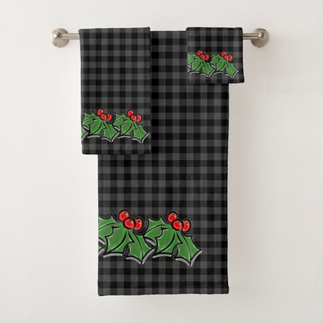 Conjunto De Toalhas Cinza Escura com Holly Sprigs (Insitu)