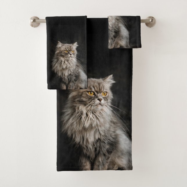 Conjunto De Toalhas Cinza Fluffy Cat (Insitu)