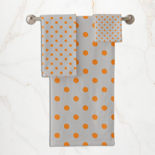 Conjunto De Toalhas Cinza Laranja Bolinha