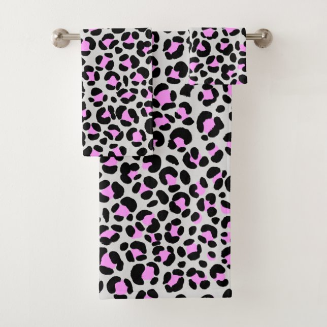 Conjunto De Toalhas Cinza Leopard Rosa Preto (Insitu)