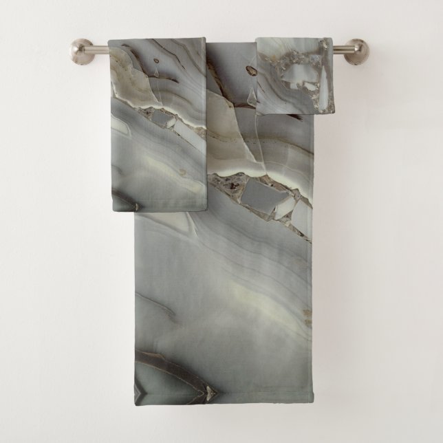 Conjunto De Toalhas Cinza Marble com Veia Dourada (Insitu)