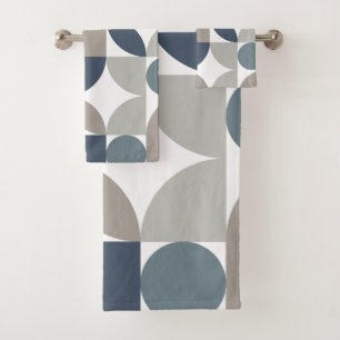Conjunto De Toalhas Cinza Marinho de padrão geométrico abstrato