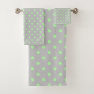 Conjunto De Toalhas Cinza Mint Green Bolinhas