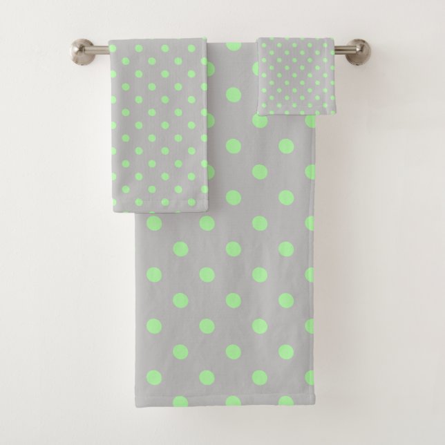 Conjunto De Toalhas Cinza Mint Green Bolinhas (Insitu)