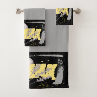 Conjunto De Toalhas Cinza Moon e abstrato de aquarela