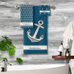Conjunto De Toalhas Cinza Náutica Anchonete Costeira  Branco